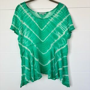 Red Haute Silk Tie Dye Green Sheer Flowy Short Seeve Blouse Size Medium